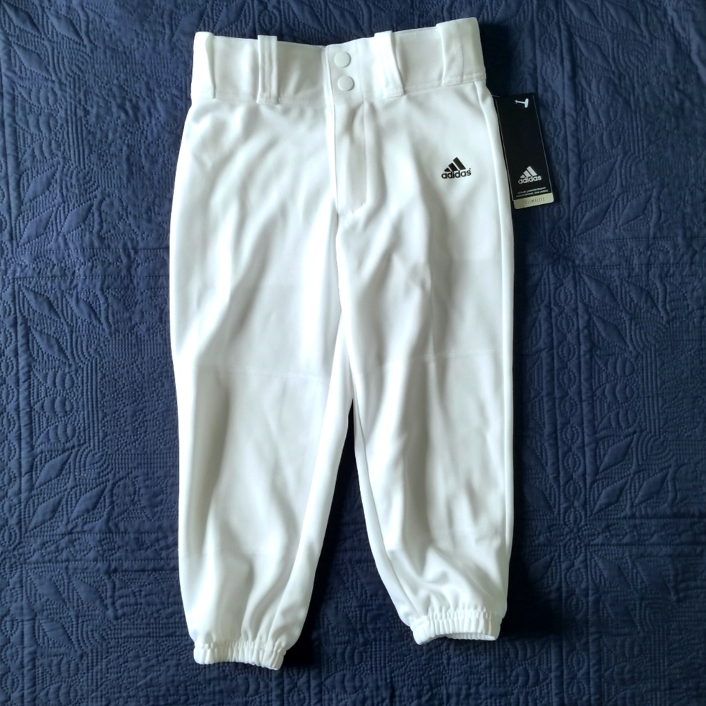 adidas Kids White Baseball Pants with Black Logo